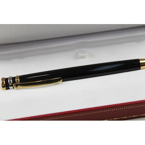 468 - Cartier Black Lacquer & Gold Plate Detailed Ballpoint Pen / Biro WRITING Boxed