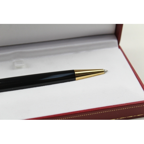 468 - Cartier Black Lacquer & Gold Plate Detailed Ballpoint Pen / Biro WRITING Boxed