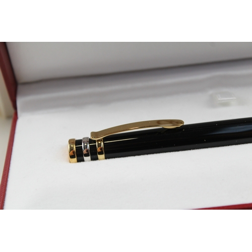 468 - Cartier Black Lacquer & Gold Plate Detailed Ballpoint Pen / Biro WRITING Boxed