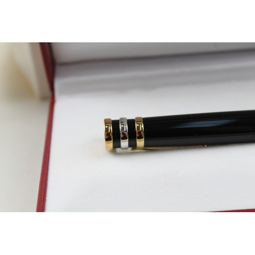 468 - Cartier Black Lacquer & Gold Plate Detailed Ballpoint Pen / Biro WRITING Boxed