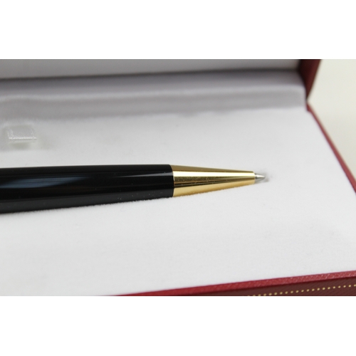 468 - Cartier Black Lacquer & Gold Plate Detailed Ballpoint Pen / Biro WRITING Boxed