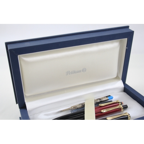 472 - PELIKAN M400 Red Stripped Fountain Pen w/ 14ct Gold Nib, Ballpoint, Pencil, Box