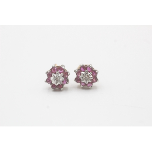 234 - 9ct gold ruby and diamond cluster stud earrings (1.2g) Size O 1/2