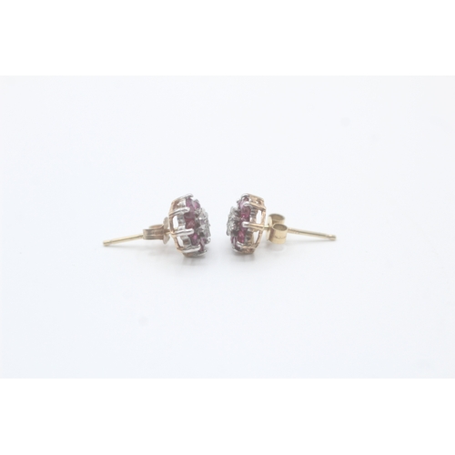 234 - 9ct gold ruby and diamond cluster stud earrings (1.2g) Size O 1/2