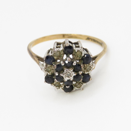 44 - 9ct gold diamond & sapphire floral cluster ring (2g) Size N