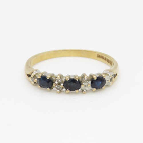 59 - 9ct gold sapphire and diamond ring (1.6g) Size N