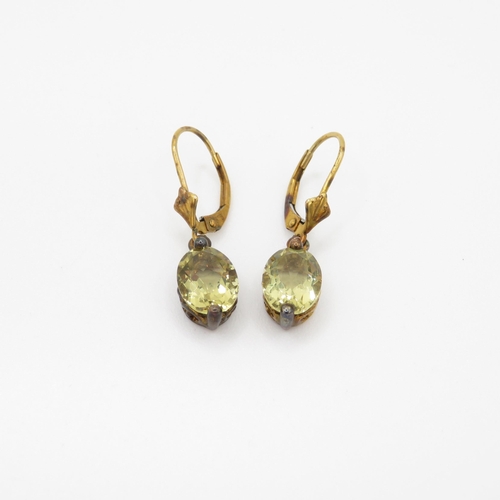 68 - 9ct gold citrine single stone drop earrings (2.8g)