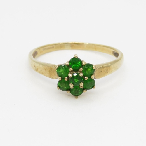 75 - 9ct gold diopside floral cluster ring (2.7g) Size X 1/2