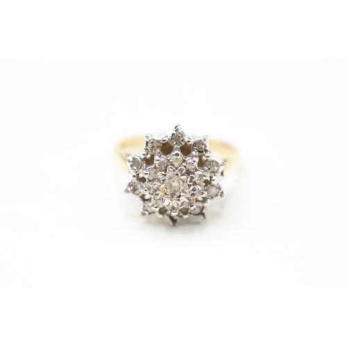 10 - 9ct gold diamond multi row cluster ring (3.9g) Size K