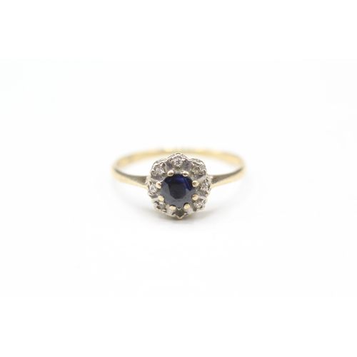 14 - 9ct gold diamond and sapphire halo ring (1.3g) Size L 1/2