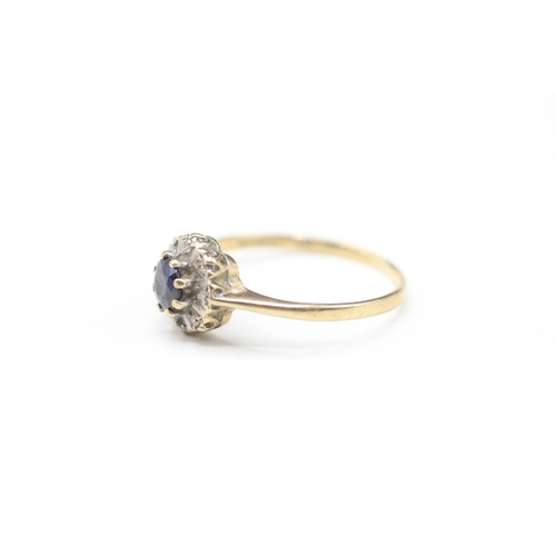 14 - 9ct gold diamond and sapphire halo ring (1.3g) Size L 1/2