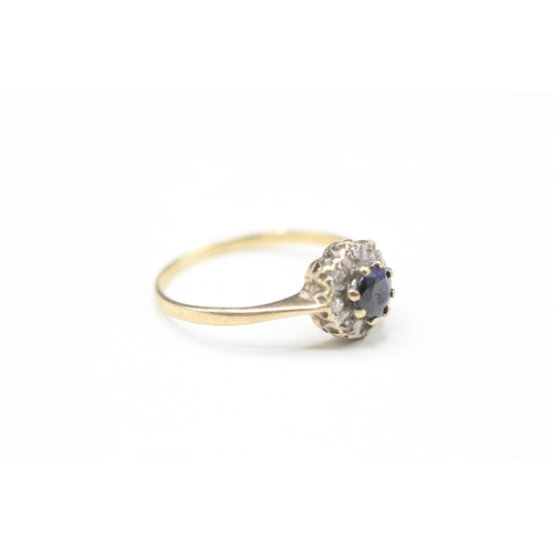 14 - 9ct gold diamond and sapphire halo ring (1.3g) Size L 1/2