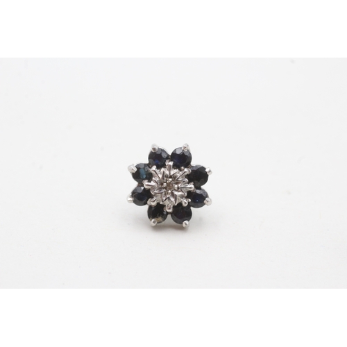 28 - 9ct white gold diamond & sapphire floral cluster stud earrings (2.5g)