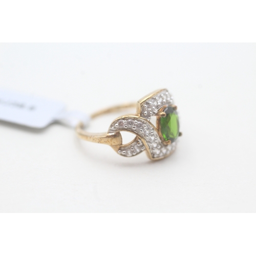 3 - 9ct gold diopside and white zircon ring with certificate (2.7g) Size L 1/2