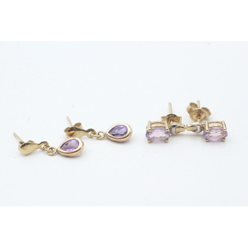 38 - 2 x 9ct gold amethyst drop earrings (1.6g)