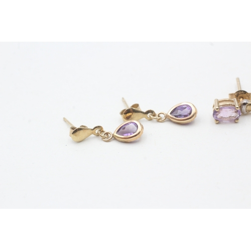 38 - 2 x 9ct gold amethyst drop earrings (1.6g)