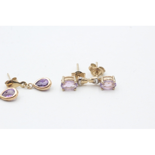 38 - 2 x 9ct gold amethyst drop earrings (1.6g)