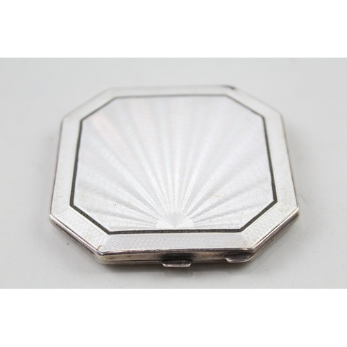 381 - Vintage 1936 Birmingham Sterling Silver White Guilloche Enamel Compact (93g)