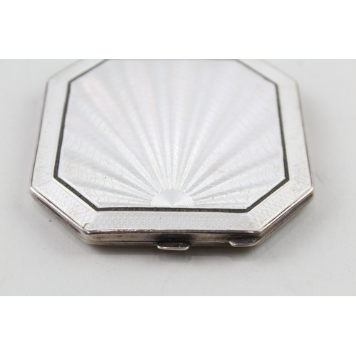 381 - Vintage 1936 Birmingham Sterling Silver White Guilloche Enamel Compact (93g)