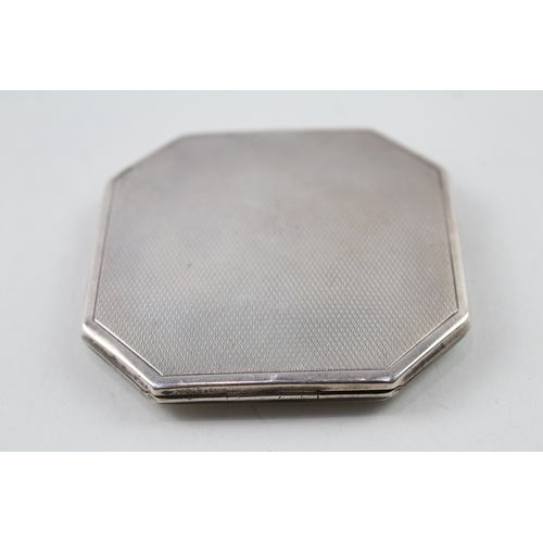 381 - Vintage 1936 Birmingham Sterling Silver White Guilloche Enamel Compact (93g)