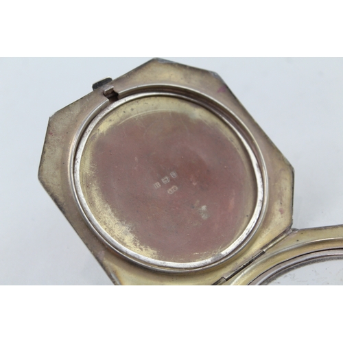 381 - Vintage 1936 Birmingham Sterling Silver White Guilloche Enamel Compact (93g)