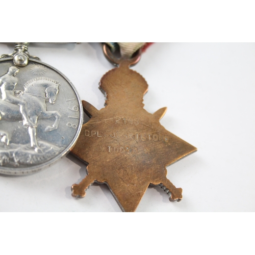 388 - Mounted WW1 1914-15 Star Trio IGS Medal Group, Trio 2148 Cpl Skilton Middlesex R