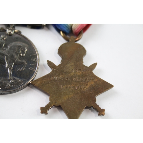 392 - WW1 1914-15 Star Medal Trio 10447 Pte R. Blears Lancs Fus x 3