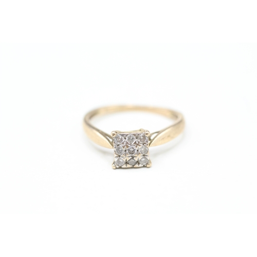 4 - 9ct gold diamond cluster ring (1.6g) AS SEEN - MISSHAPEN Size K