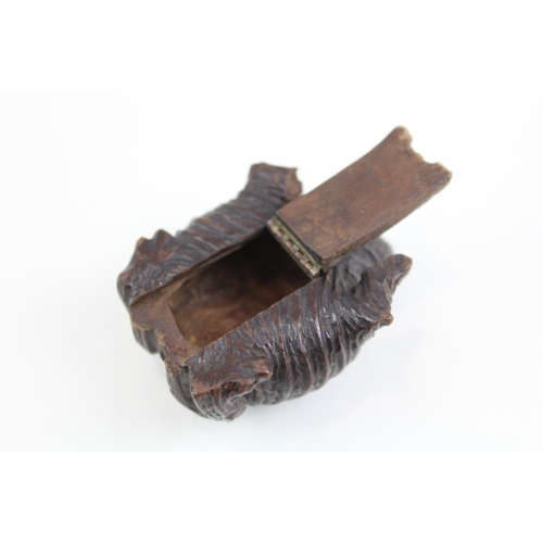 400 - Antique 19th Century Toad Snuff Box In Fruitwood w/ Glass Eyes