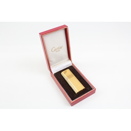 404 - Cartier Paris Vintage Gold Plated Pocket Lighter w/ Vertical Ribbed Design & Box