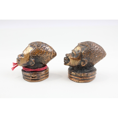 406 - Pair Of Antique Bronze African Miniature Bust Paperweights (620g)