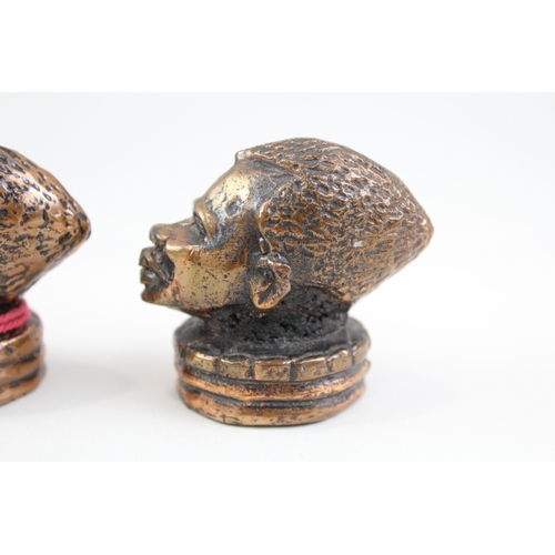 406 - Pair Of Antique Bronze African Miniature Bust Paperweights (620g)