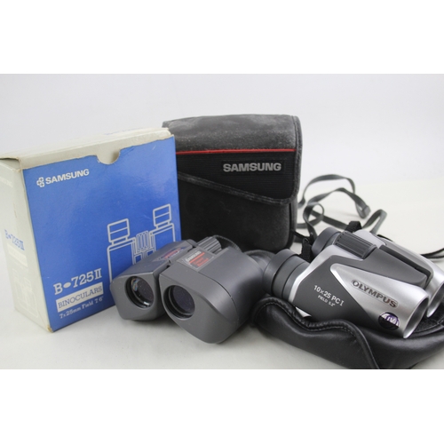 418 - Samsung B-725II & Olympus PC I Compact Binoculars Working w/ Original Cases x 2