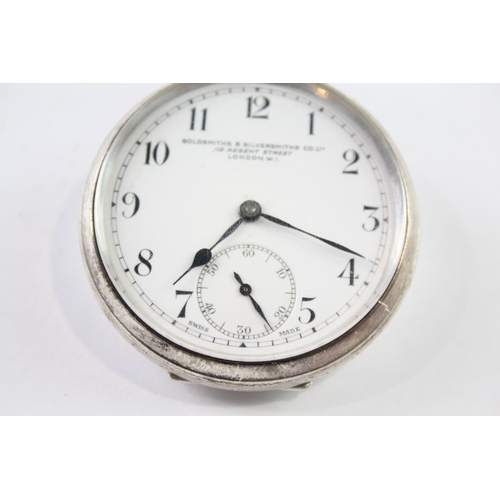 444 - Vintage 925 Silver Goldsmiths & Silversmith Co. Pocket Watch Hand-Wind WATCH RUNS