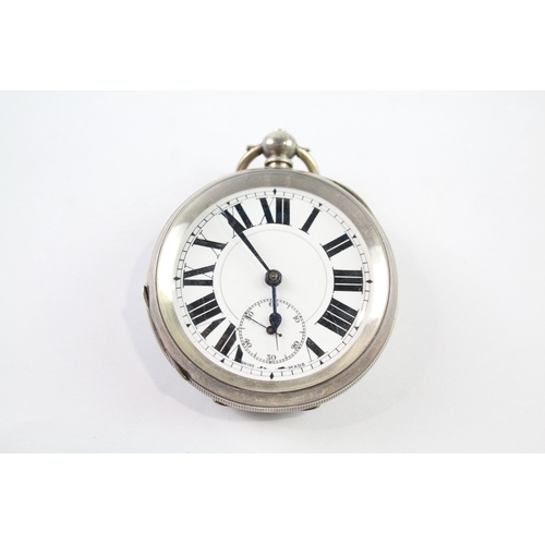 455 - Vintage 925 Silver Open Face Pocket Watch Key-Wind WATCH RUNS