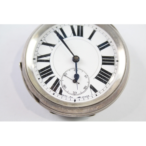 455 - Vintage 925 Silver Open Face Pocket Watch Key-Wind WATCH RUNS