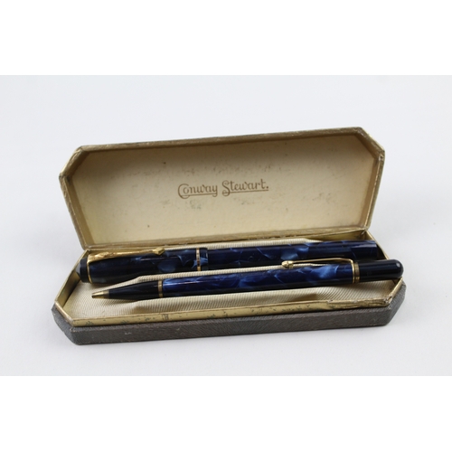 470 - Vintage Conway Stewart 759 Navy Fountain Pen w/ 14ct Gold Nib WRITING Boxed