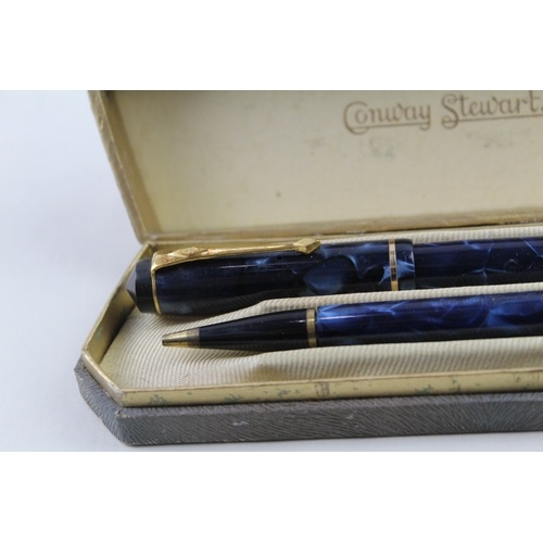 470 - Vintage Conway Stewart 759 Navy Fountain Pen w/ 14ct Gold Nib WRITING Boxed