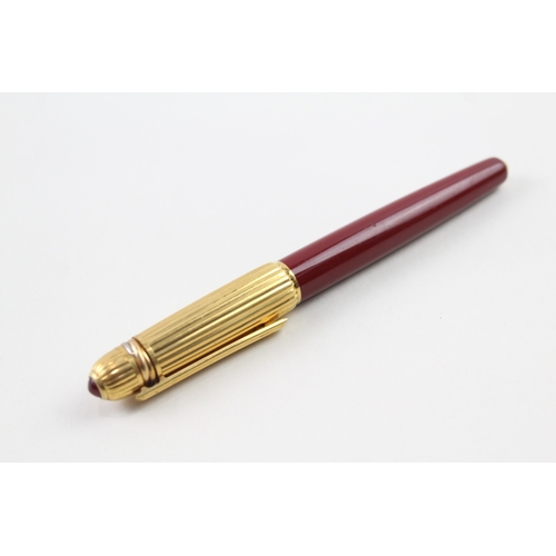 471 - Pasha De Cartier Gold Plated & Burgundy Lacquer Fountain Pen w/ 18ct Nib WRITING