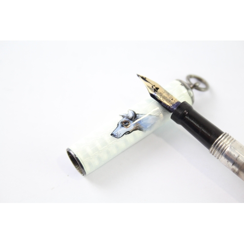 472 - Vintage .935 Silver White Guilloche Enamel Ladies Fountain Pen 14ct Nib (17g)