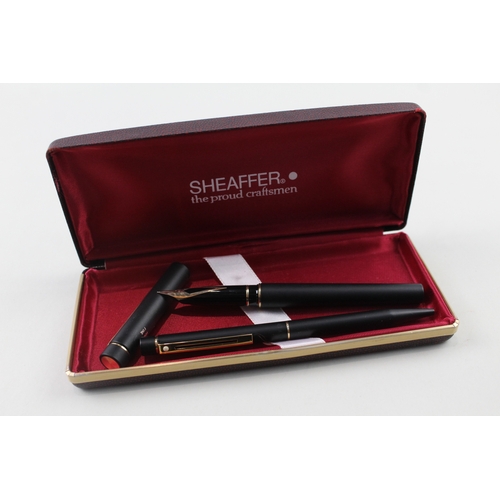 474 - Vintage Sheaffer Targa Matte Black Fountain Pen w/ 14ct Gold Nib, Ballpoint, Box