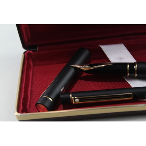 474 - Vintage Sheaffer Targa Matte Black Fountain Pen w/ 14ct Gold Nib, Ballpoint, Box