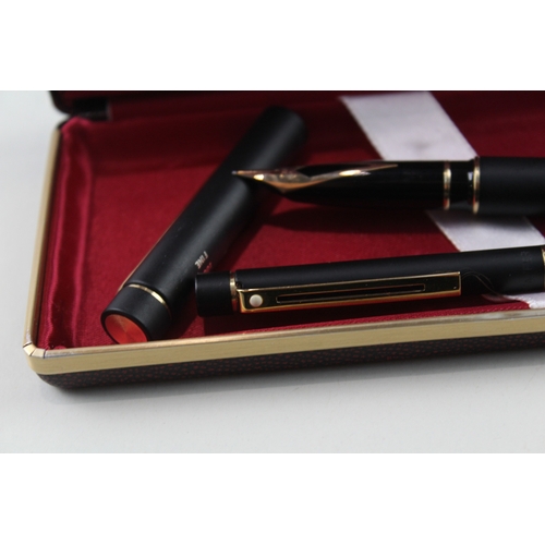 474 - Vintage Sheaffer Targa Matte Black Fountain Pen w/ 14ct Gold Nib, Ballpoint, Box