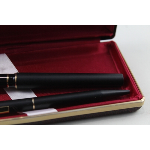 474 - Vintage Sheaffer Targa Matte Black Fountain Pen w/ 14ct Gold Nib, Ballpoint, Box