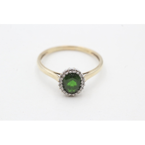 48 - 9ct gold diamond & diopside oval halo ring (2.4g) Size X 1/2