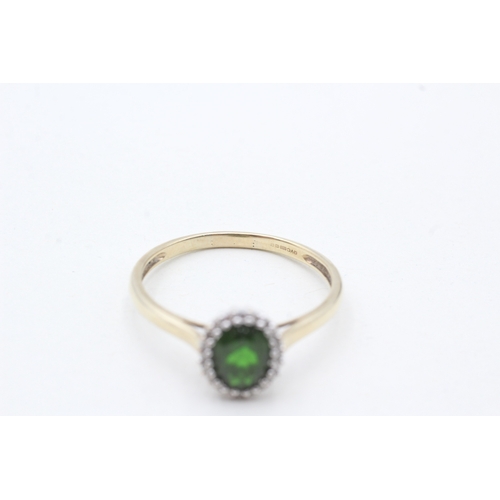 48 - 9ct gold diamond & diopside oval halo ring (2.4g) Size X 1/2