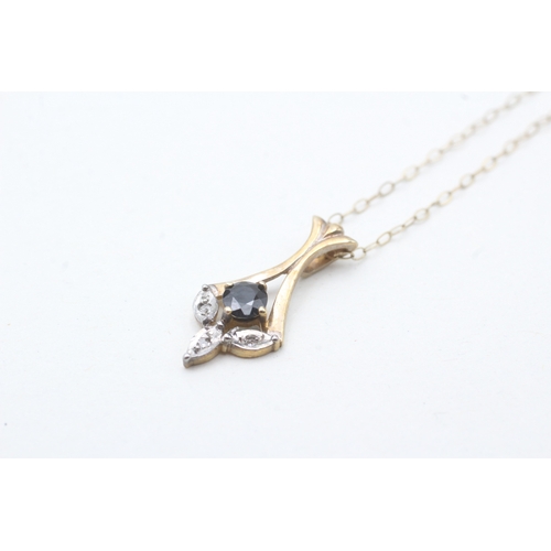 54 - 9ct gold sapphire and diamond pendant on chain (1g)