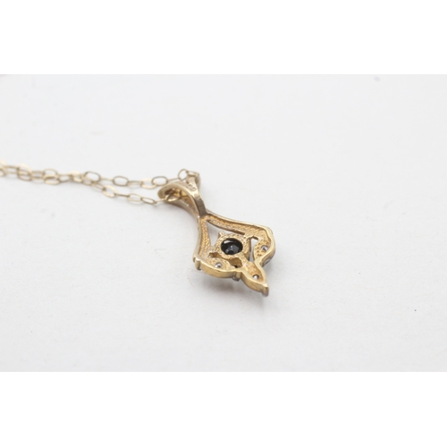 54 - 9ct gold sapphire and diamond pendant on chain (1g)