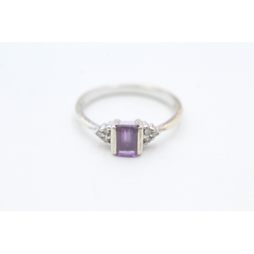 72 - 9ct gold amethyst with diamond shoulder set ring (2.5g) Size O