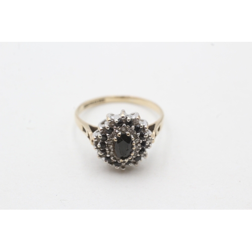 73 - 9ct gold diamond & sapphire cluster ring (2g) Size J